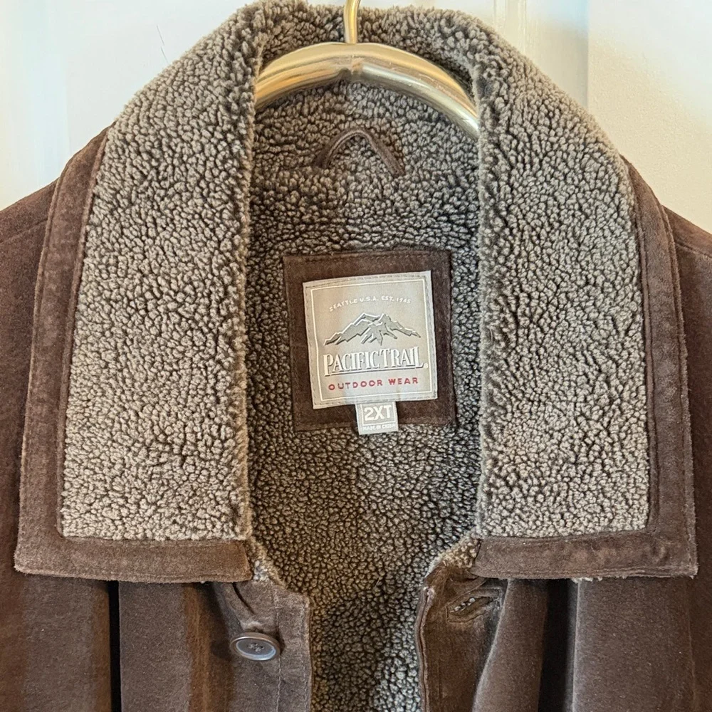Pacific Trail Mens 2XT Chocolate Brown 100% Leather/suede Coat w/ Sherpa Lining - Picture 9 of 13